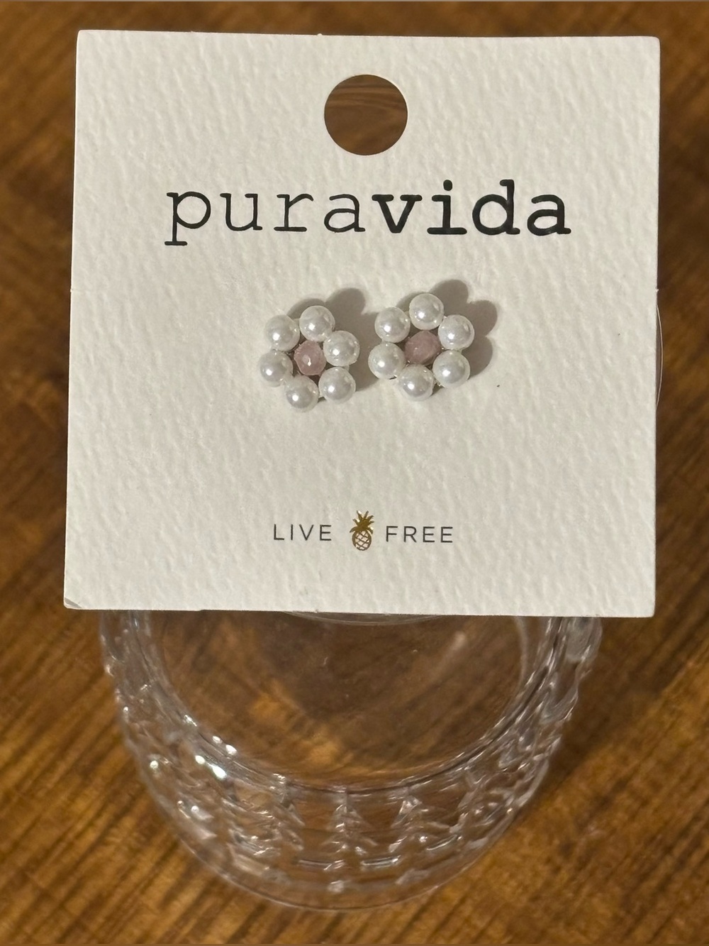 Pura Vida Bitty Pearl Flower Stud Earrings with Pink/Rose Centers